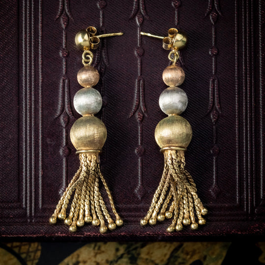 Vintage Tassel Drop Earrings Two Tone 9ct Gold Dated 1983