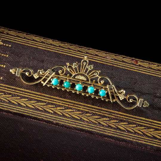 Vintage Turquoise Brooch 14ct Gold