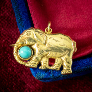 Vintage Turquoise Elephant Charm Pendant 14ct Gold