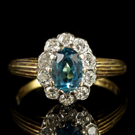 Vintage Blue Zircon Diamond Cluster Ring Dated 1983