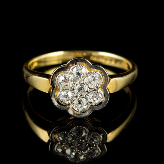 Vintage Diamond Cluster Flower Ring 18Ct Gold Dated 1980