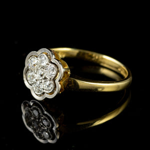 VINTAGE DIAMOND CLUSTER FLOWER RING 18CT GOLD DATED 1980